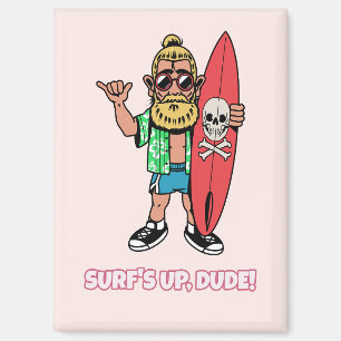 Surf’s Up Dude Bearded Cartoon Surfer Magnet