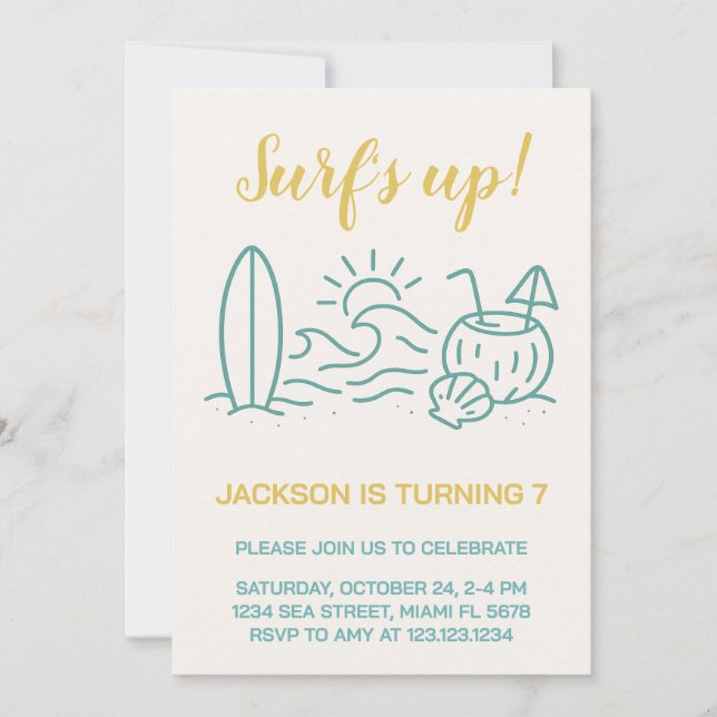 Surf’s Up Editable Birthday Invitation (Front)