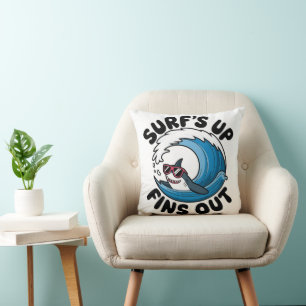 Surf’s Up, Fins Out - Cool Surfing Design Throw Pillow