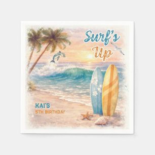 Surf’s Up Retro Beach Birthday Party Napkin