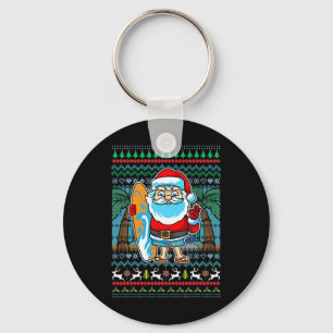 Surf Santa Claus Surfer Hawaiian Christmas Mom Dad Keychain