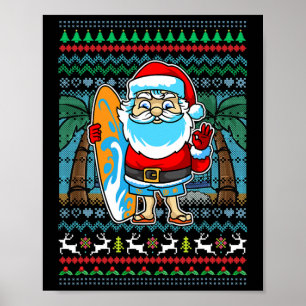 Surf Santa Claus Surfer Hawaiian Christmas Mom Dad Poster