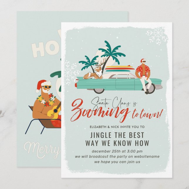 Surf Santa Claus | Virtual Christmas Holiday Party Invitation (Front/Back)
