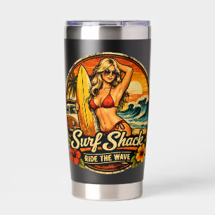 Surf Shack Surfer Pin-Up Ride The Waves Beach Insulated Tumbler