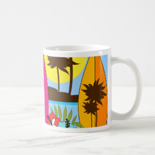 Surf Shop Surfing Ocean Beach Surfboards Palm Tree Coffee Mug