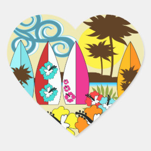 Surf Shop Surfing Ocean Beach Surfboards Palm Tree Heart Sticker