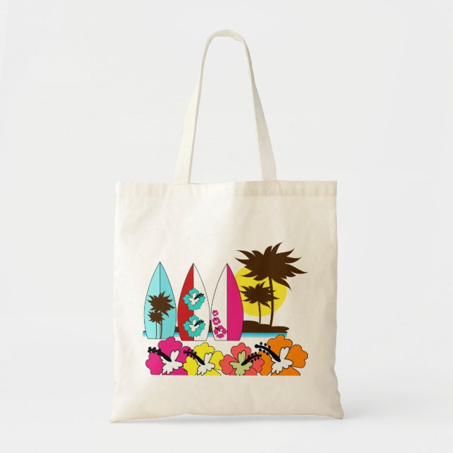 Surf Shop Surfing Ocean Beach Surfboards Palm Tree Tote Bag (Front)