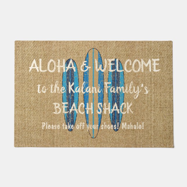 Surf Sign Customize Monogram Hawaiian Aloha Doormat (Front)