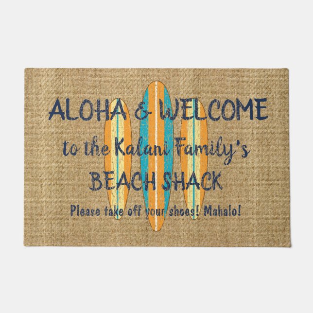 Surf Sign Customize Monogram Hawaiian Aloha Doormat (Front)