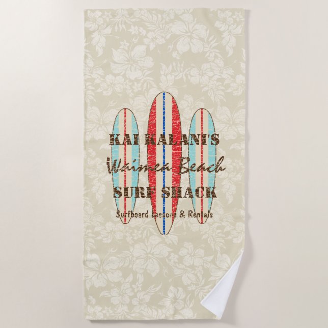Surf Sign Customize Monogram Hawaiian Surfboards Beach Towel (Front)