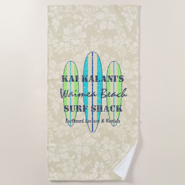 Surf Sign Customize Monogram Hawaiian Surfboards Beach Towel (Front)
