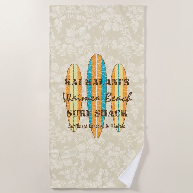 Surf Sign Customize Monogram Hawaiian Surfboards Beach Towel (Front)