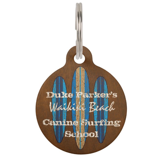 Surf Sign Customize Monogram Hawaiian Surfboards Pet Tag (Front)