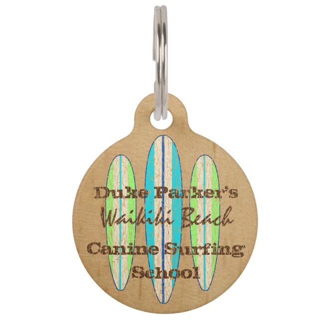 Surf Sign Customize Monogram Hawaiian Surfboards Pet Tag (Front)