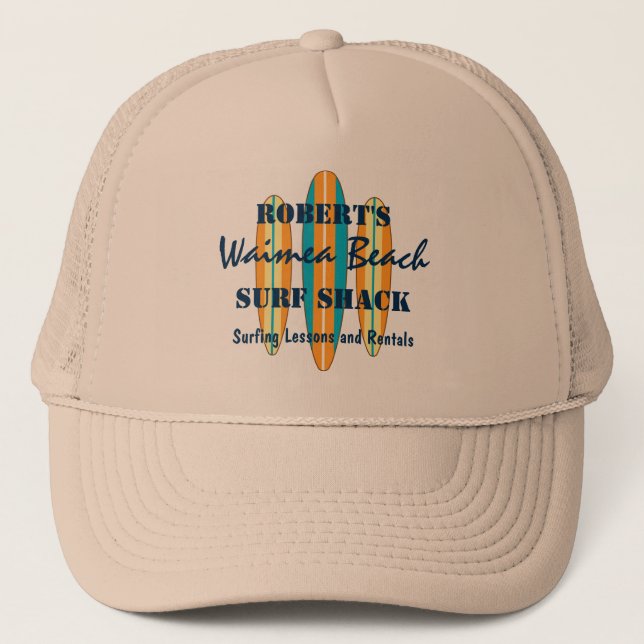 Surf Sign Customize Monogram Hawaiian Surfboards Trucker Hat (Front)