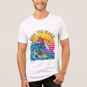 Surf Skeleton Ride the Wave Cool Summer Beach T- Tri-Blend Shirt