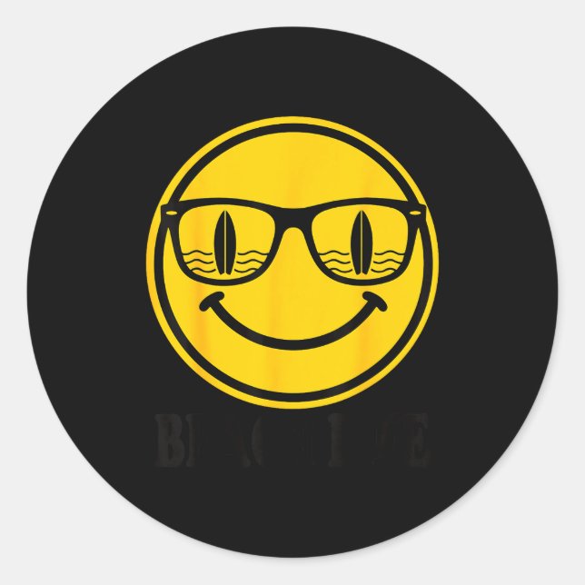 Surf smile sunglasses surfboard reflection beach classic round sticker (Front)