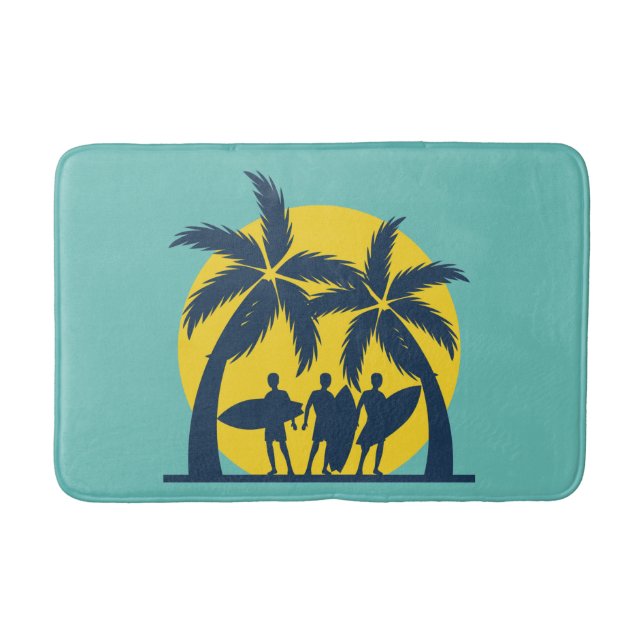 Surf sun and palm trees cool surf bath mat (Front)
