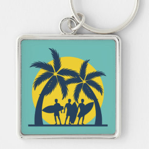 Surf sun and palm trees cool surf keychain