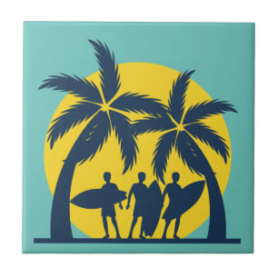 Surf sun and palm trees cool surf tile
