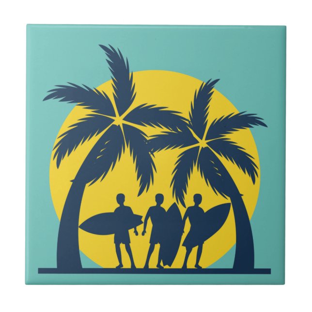 Surf sun and palm trees cool surf tile (Front)