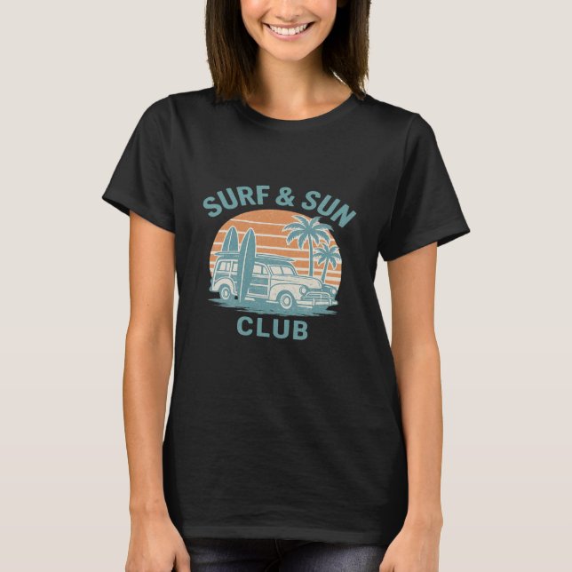 Surf & Sun Club Retro Woody Surfboard T-Shirt (Front)