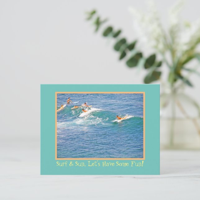 SURF & SUN LET'S HAVE SOME FUN! / SURFERS Postcard (Standing Front)