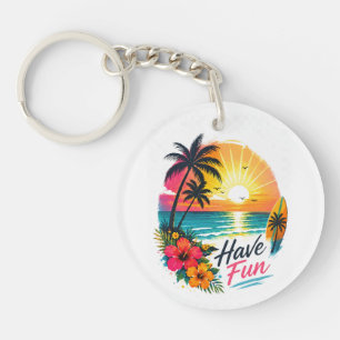 Surf, Sun & Palm Trees – Tropical Summer Vibes Keychain
