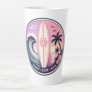 Surf • Sun • Sea Retro Tropical Wave Badge Vinta Latte Mug