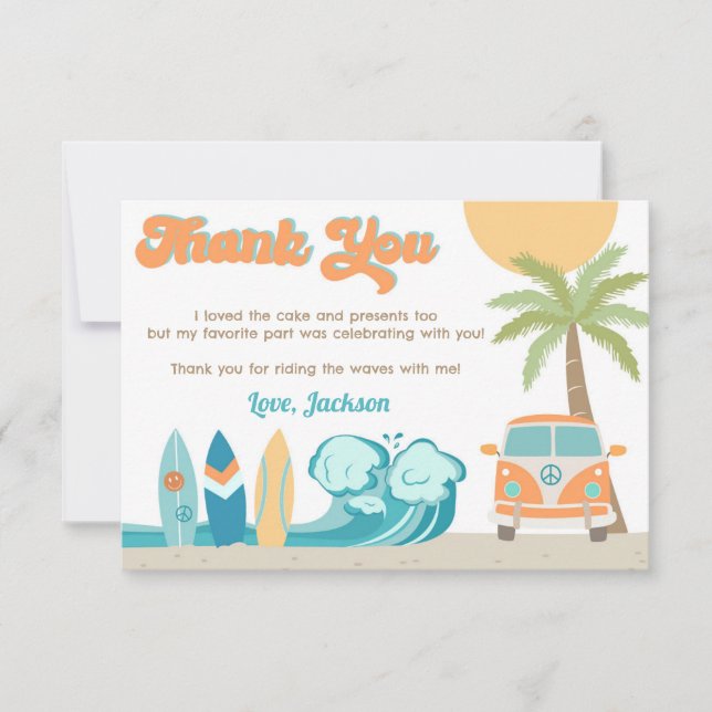 Surf Surf Beach Anniversaire Merci Cartes (Devant)