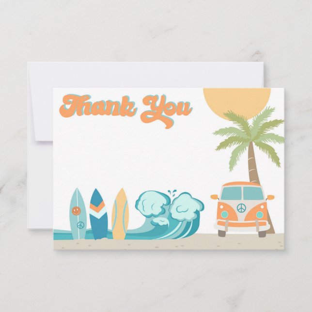 Surf Surf Beach Anniversaire Merci Cartes (Devant)