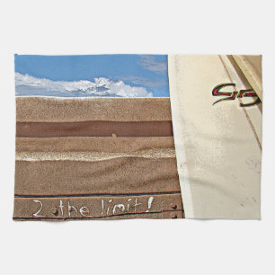 Surf surfboard 2the limit surfing Brown cream blue Kitchen Towel
