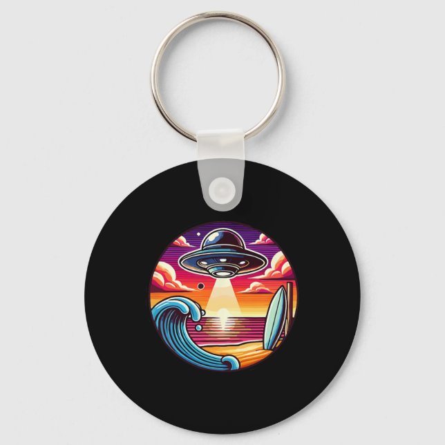 Surf Surfing Surfer Wave Ocean Sunset Outer Space  Keychain (Front)