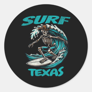 Surf Texas Cowboy Skeleton Surfing Radical Texan W Classic Round Sticker