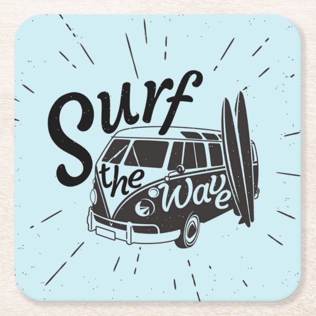 Surf The Wave Square Paper Coaster (Front)