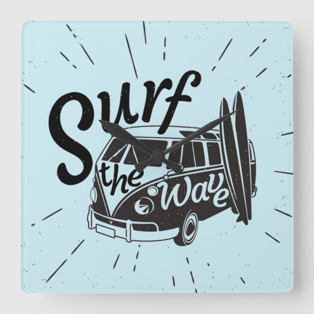 Surf The Wave Square Wall Clock (Front)