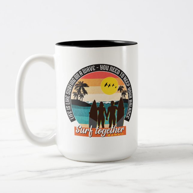 Surf together - Keep your balance Two-Tone Coffee Mug (Left)