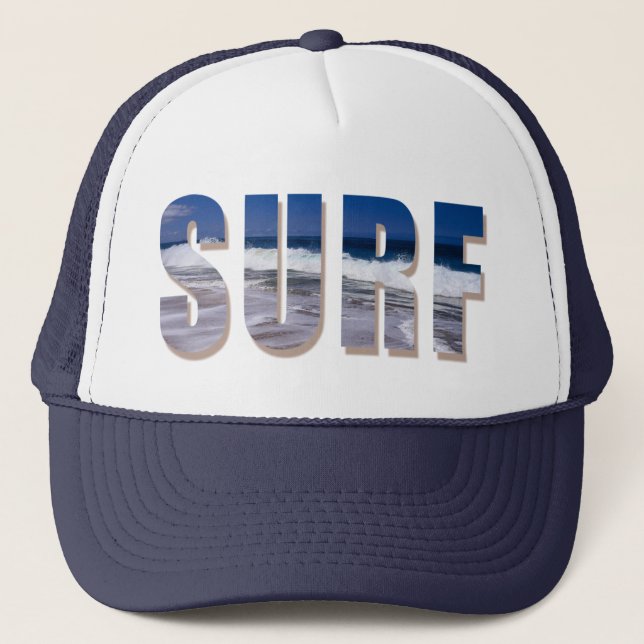 "Surf " Trucker cap with Hawaiian Wave Print (Front)