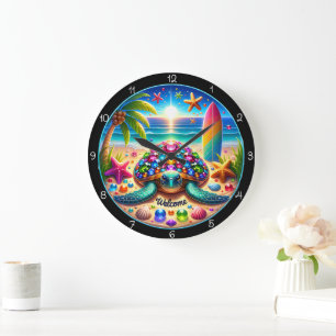 Surf Turtle Beach Welcome Clock