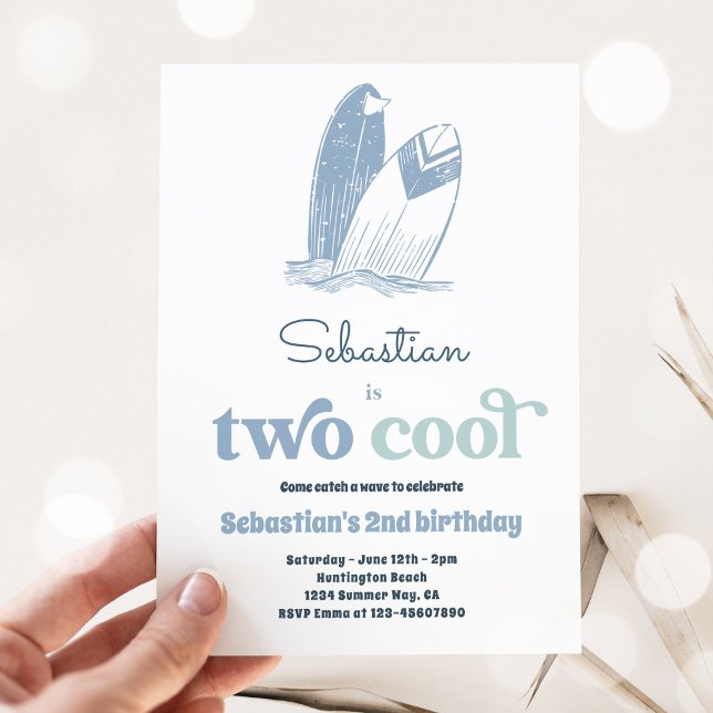 Surf Two Cool Modern Surf 2nd Birthday Party Invitation (Creator Uploaded)