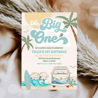 Surf Van Beach Birthday Invitation