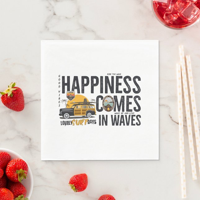 Surf Van Beach Quote Happiness Comes in Waves Napkin (Creator Uploaded)