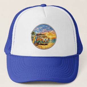Surf Van Life Retro 60s Hippie Beach Sunset Surfer Trucker Hat