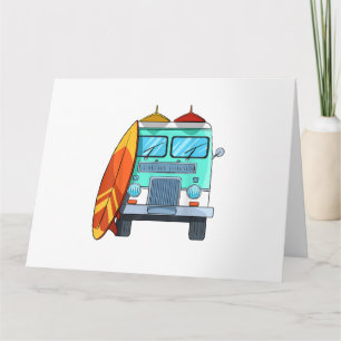 Surf Van Surfboard Palm Trees Surfing Surfer Waves Card