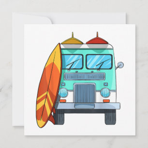 Surf Van Surfboard Palm Trees Surfing Surfer Waves Invitation