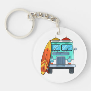 Surf Van Surfboard Palm Trees Surfing Surfer Waves Keychain
