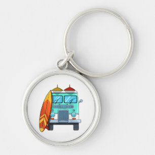 Surf Van Surfboard Palm Trees Surfing Surfer Waves Keychain