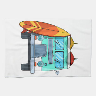 Surf Van Surfboard Palm Trees Surfing Surfer Waves Kitchen Towel