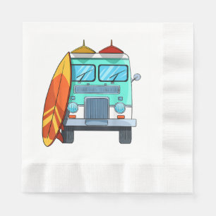 Surf Van Surfboard Palm Trees Surfing Surfer Waves Napkin