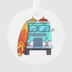 Surf Van Surfboard Palm Trees Surfing Surfer Waves Ornament
